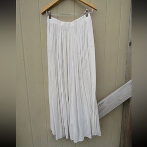 Chic Cream Ivory Semi Sheer Soft Pleated Maxi Skirt Pockets